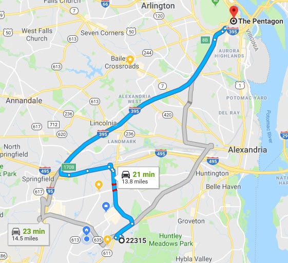 Kingstowne Directions - Google Map to Pentagon